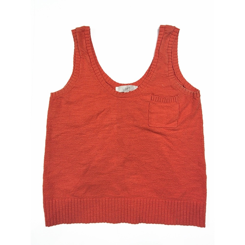 Loft Orange Cotton Knit Chest‎ Pocket Sweater Tank Womens Size XS Sleeveless